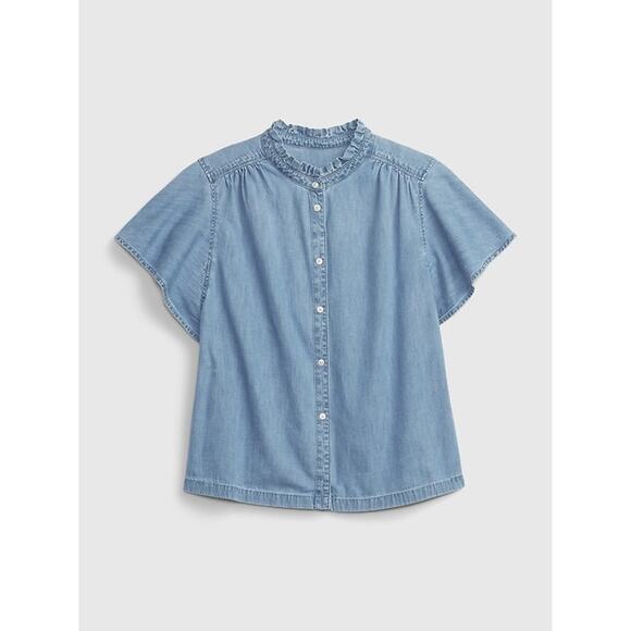 GAP Flutter Sleeve Denim Shirt with Washwell, Size Medium - Picture 2 of 10